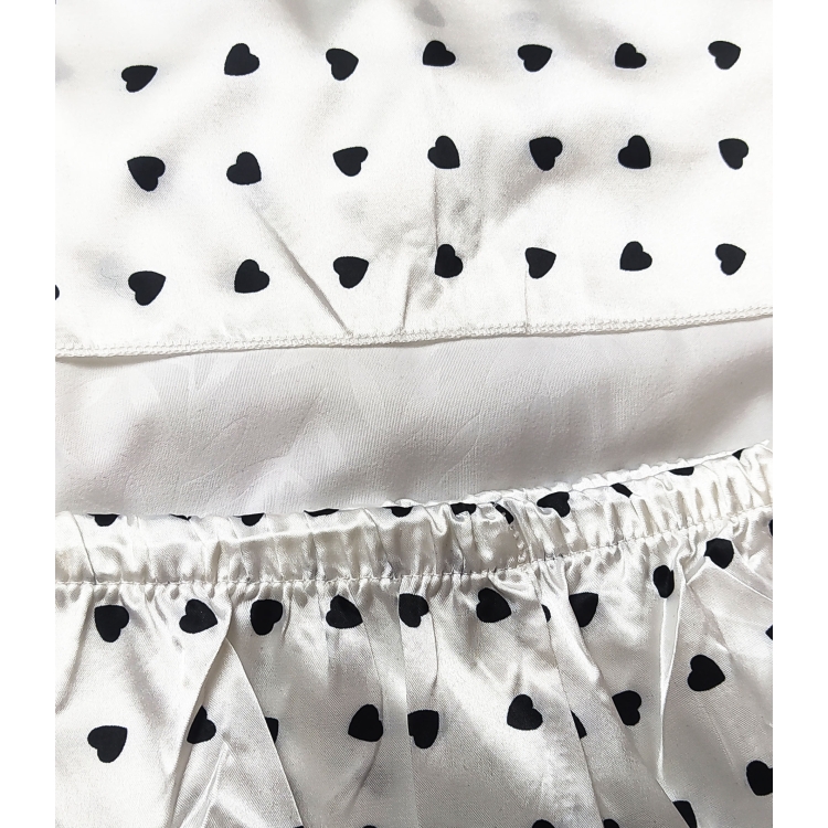 Piżama z satyny jedwabnej S/M- biała- koronka- typ serduszka